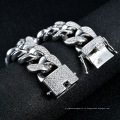 Bling bling hip hop men women lover bracelet jewelry, 18 мм 8 дюймов, медная латунь, золото, серебро, ледяной циркон, кубинский браслет-цепочка